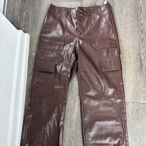 Brown Leather Cargo Pants
